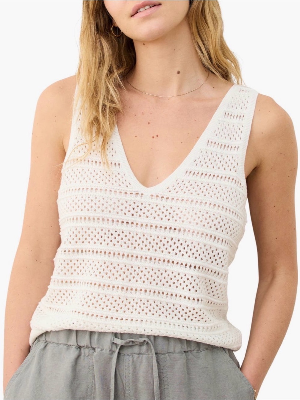 Marine Layer V-Neck Open Stitch Knit Tank Top